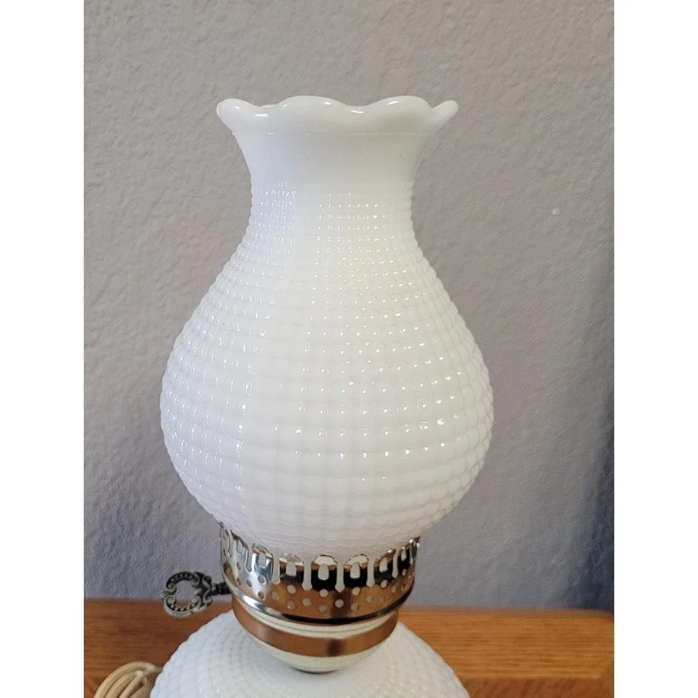 Unbranded Milk Glass Hobnail Hurricane Lamp Vintage 1960s - Read As Is